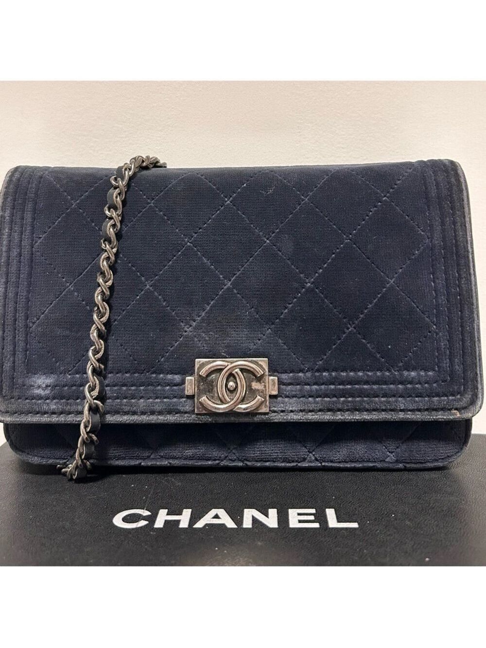 Chanel Navy Boy Velvet WOC